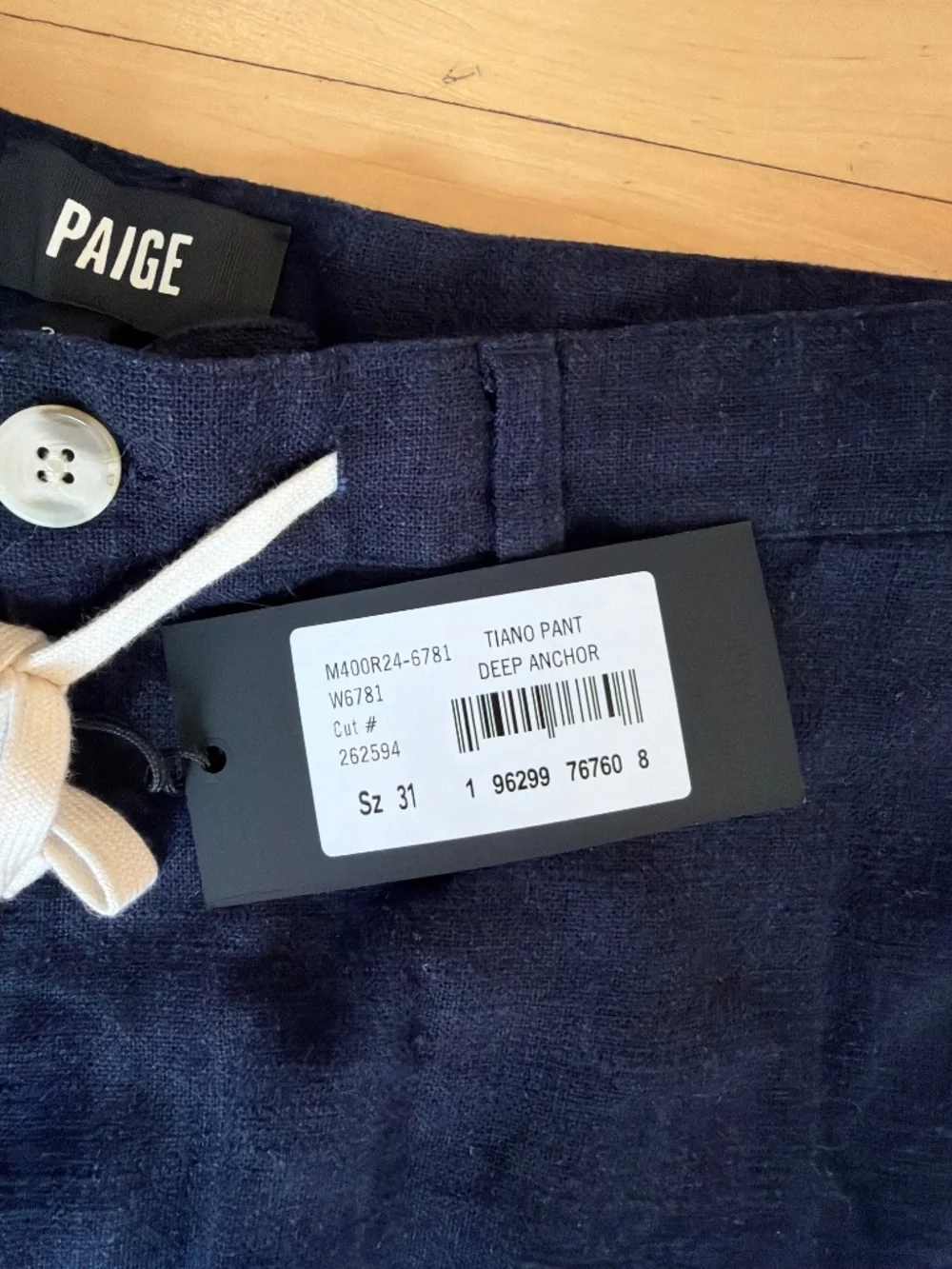 NWT Paige Tiano Pant in Deep Anchor Linen